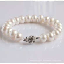 9-10mm Classic White Freshwater Pearl Bracelet (EB1501)